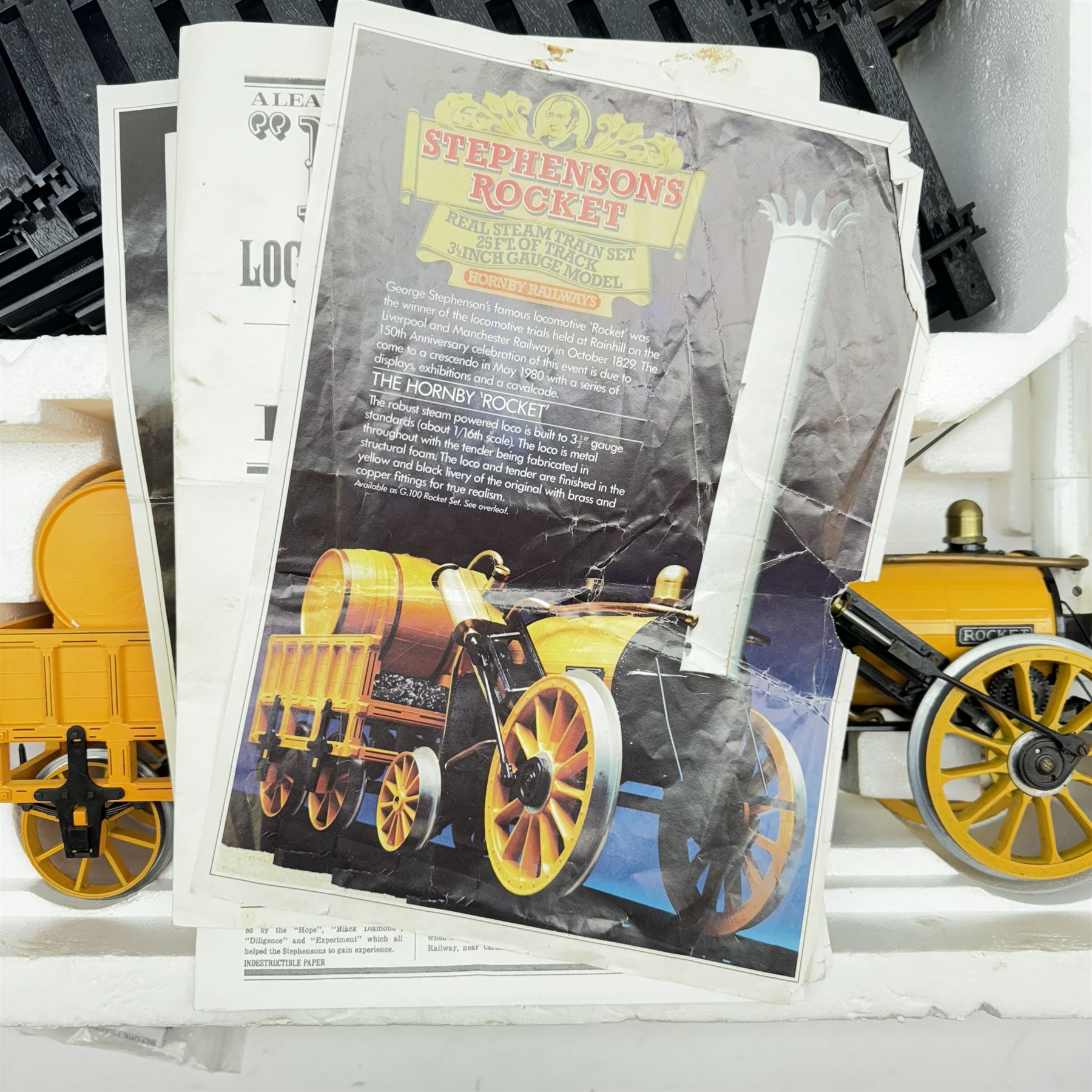 Hornby 3.5 inch (G100) gauge 'Stephensons Rocket' Real Steam Train Set,  boxed with instructions