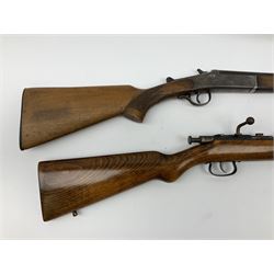 Webley & Scott .410 bolt action single barrel shotgun, no visible number L115cm overall; and Spanish .410 single barrel shotgun with 74.5cm barrel, serial no.54664 L117cm overall (2) SHOTGUN CERTIFICATE REQUIRED