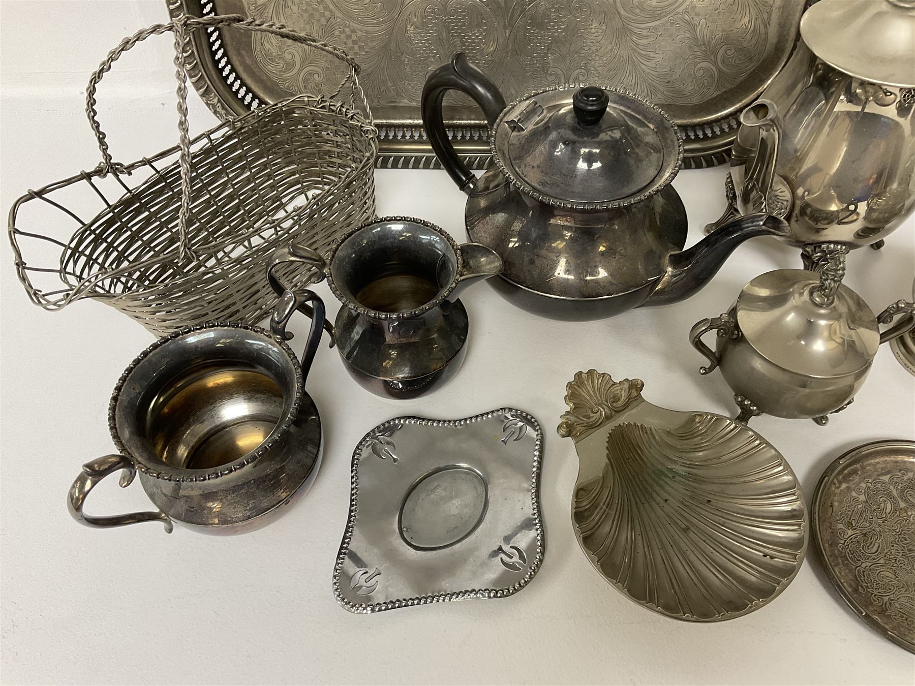 Quantity of Victorian and later silver plated metal ware, to include tray, teapots, etc