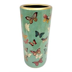 Umbrella stand, decorated with butterflies on a turquoise ground, H46cm