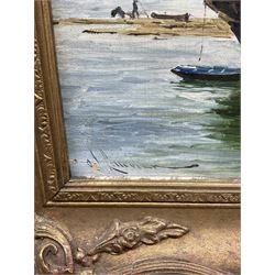 Charles James Lauder (Scottish 1841-1920): Tall Ship at the Quayside, oil on canvas laid on to board signed 34cm x 23cm