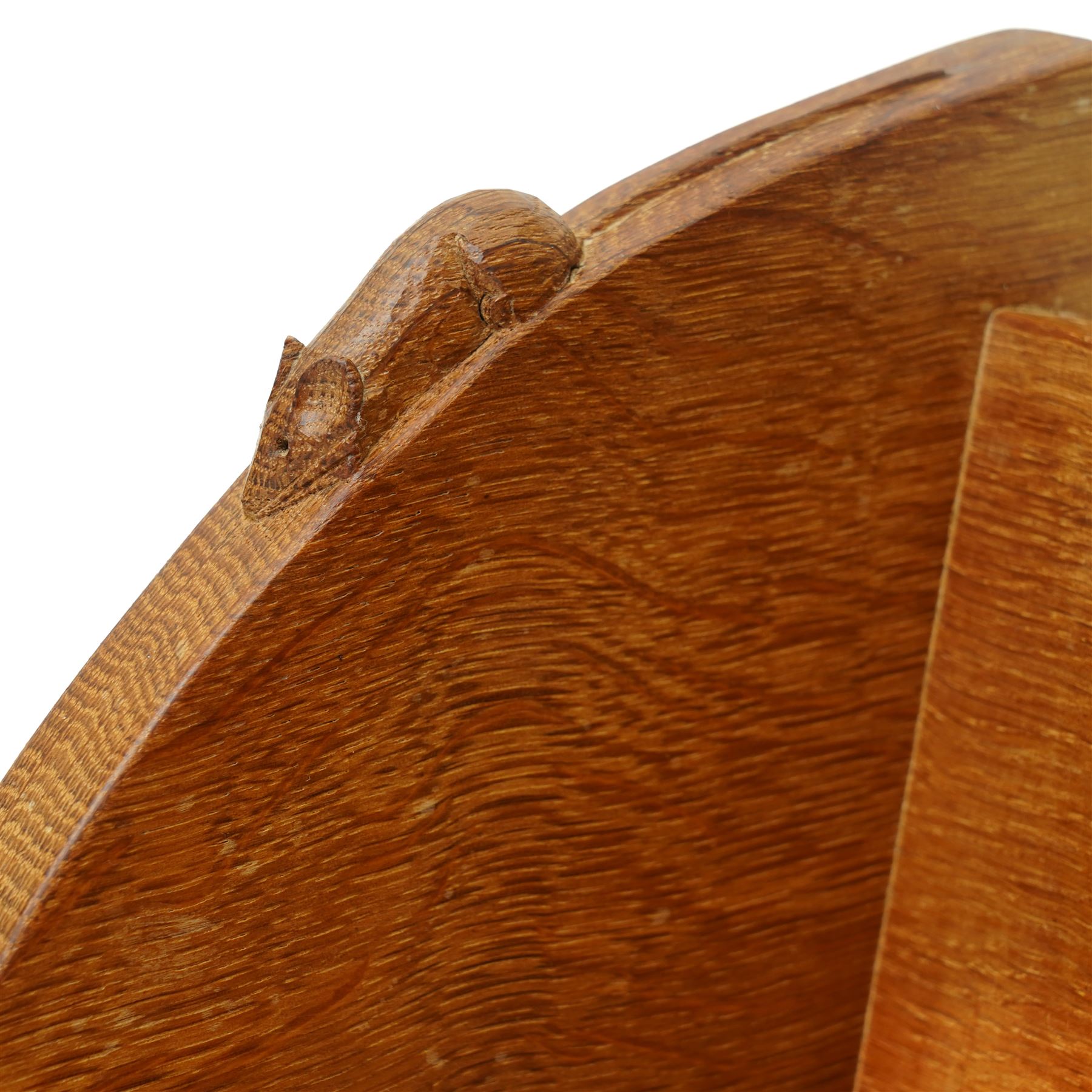 Mouseman - oak book trough, curved end supports, with carved mouse signature, by the workshop of Robert Thompson, Kilburn W45.5cm