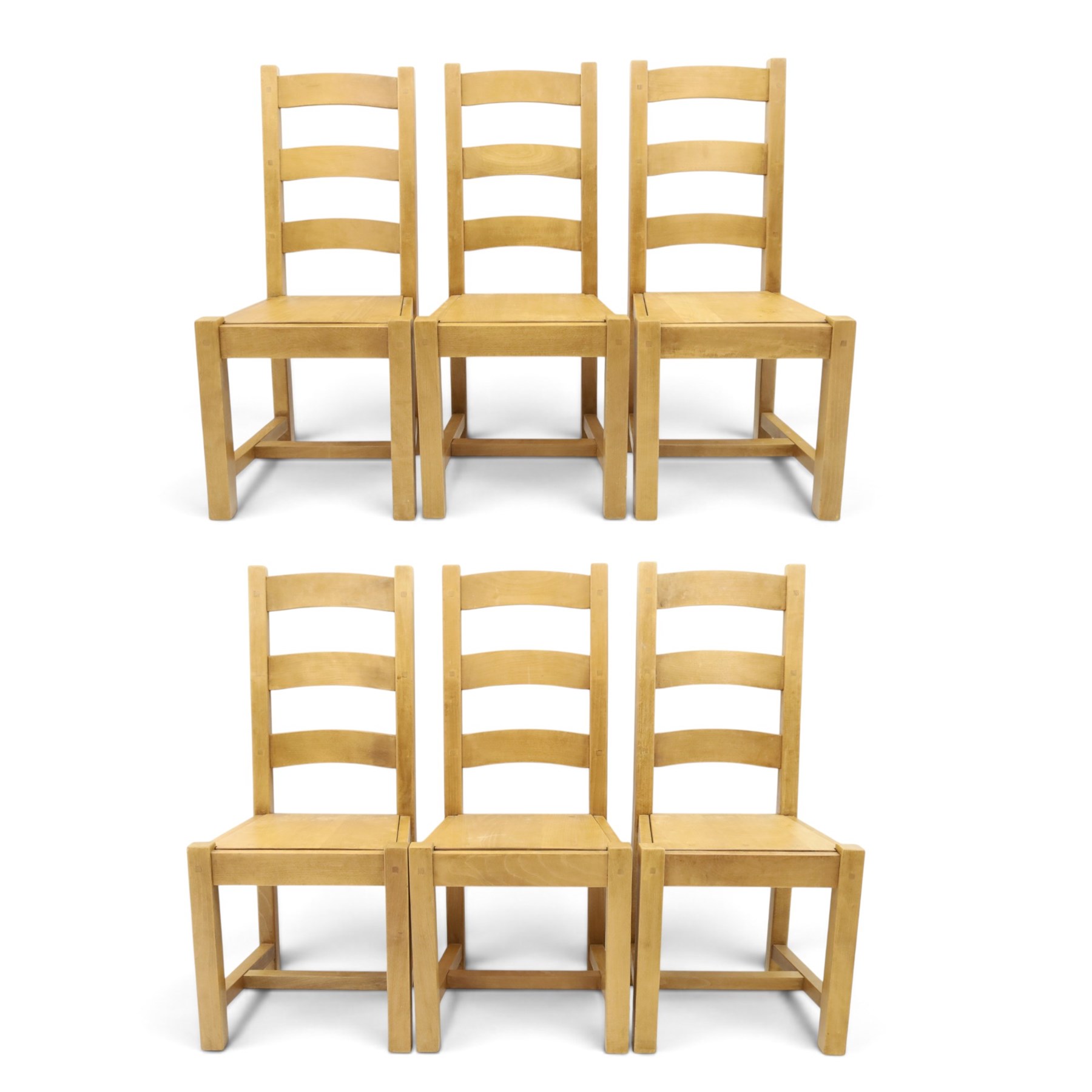 Set of six contemporary solid elm dining chairs