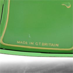 Mettoy large scale tinplate clockwork limousine, circa 1940, with green body and cream lithographed details, red interior with driver, fixed key mechanism, H13cm, L35cm