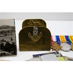 Three copies of WWI medals, comprising 1914-15 Star, British War Medal and Victory Medal, two duty/ bed plates, all engraved P. McConville, together with related ephemera including photographs, newspaper articles Service books etc  