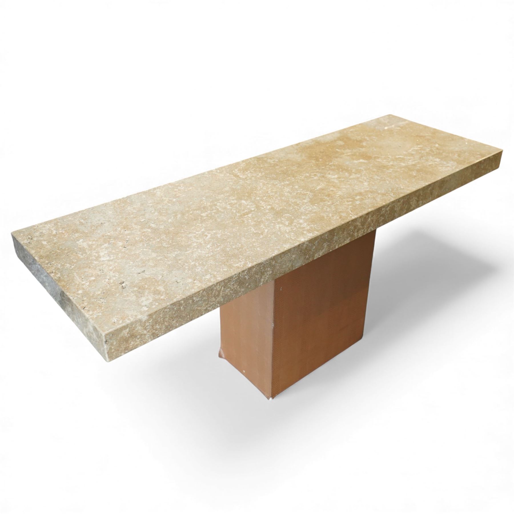 Barker & Stonehouse - sienna gold stone console table, on brown faux leather base