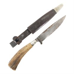 German hunting knife, the 12cm blade marked G. Grafrath Solingen, with antler handle, in leather scabbard, overall L25cm 