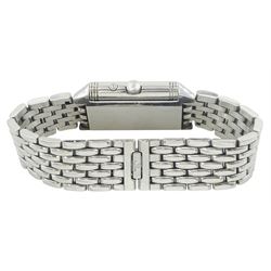 Jaeger-LeCoultre Reverso Duoface Night & Day gentleman's stainless steel manual wind wristwatch, Ref. 270.8.54, silvered dial with Arabic numerals with subsidiary seconds dial, reversing to a second black engine turned dial, Arabic and dagger numerals, subsidiary day/night dial, on Jaeger-LeCoultre stainless steel bracelet, boxed with service papers dated 2019 and 2020 and additional links