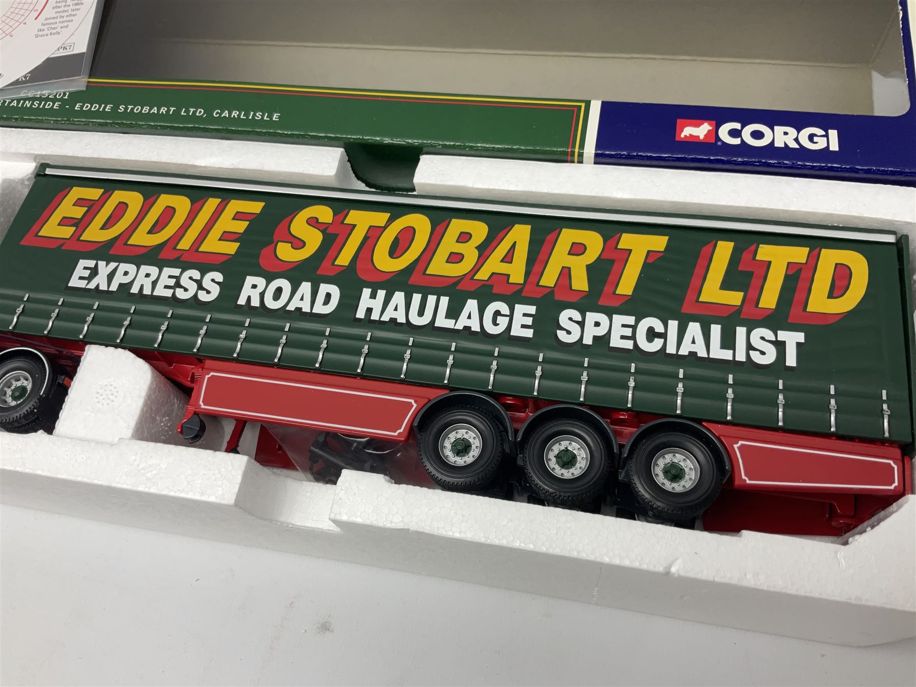 Corgi Eddie Stobart - three lorries; limited edition CC12802 Scania T-Cab Bulk Tipper; limited edition CC13201 DAF XF Super Space Cab Curtainside; and CC13401 MAN TGA Curtainside; all boxed (3)