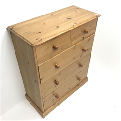 Solid pine chest, two short and three long drawers, plinth base, W96cm, H117cm, D45cm