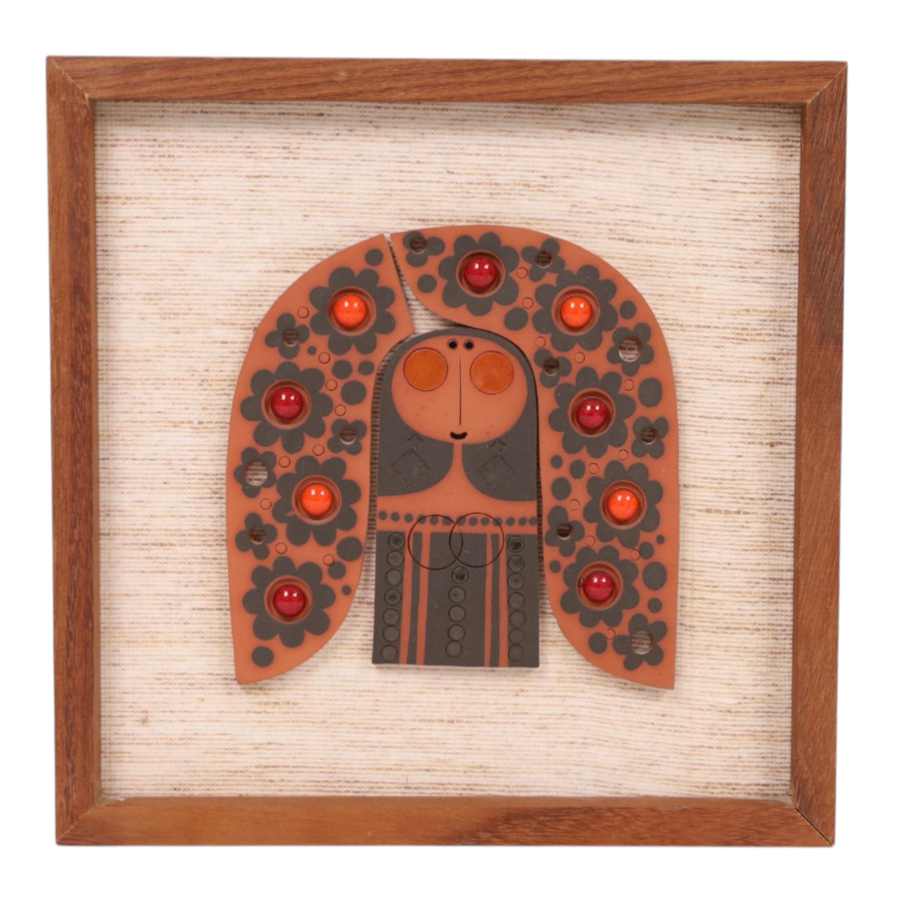 1960's Hornsea pottery Muramic plaque, stylised figure of a lady, designed by John Clappison, H20cm, W20cm