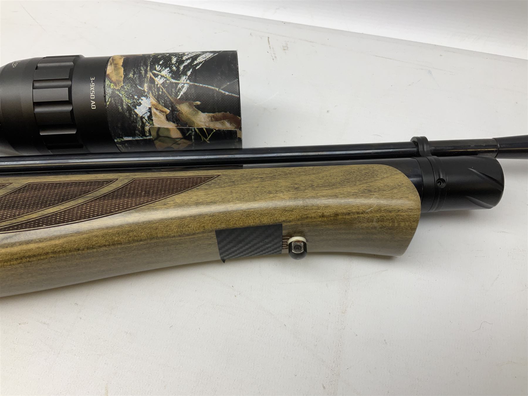 Air Arms S400F Carbine bolt-action .22 multishot air rifle, pump-up action, adjustable trigger, fitted with sound moderator and Nikko Stirling Mountmaster 3-9 x 50 telescopic sight, complete with stirrup type pump, pressure gauge etc, serial no.135456, L106cm; in gun sling