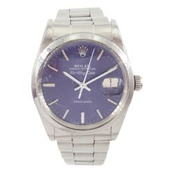 Rolex Oyster Perpetual Air-King Date gentleman's stainless steel automatic wristwatch, Ref. 5700N, serial No. R235206, blue dial with baton hour markers and date aperture, on stainless steel Oyster bracelet, with fold-over clasp