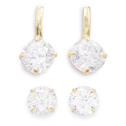 Two pairs of 9ct gold cubic zirconia stud earrings,