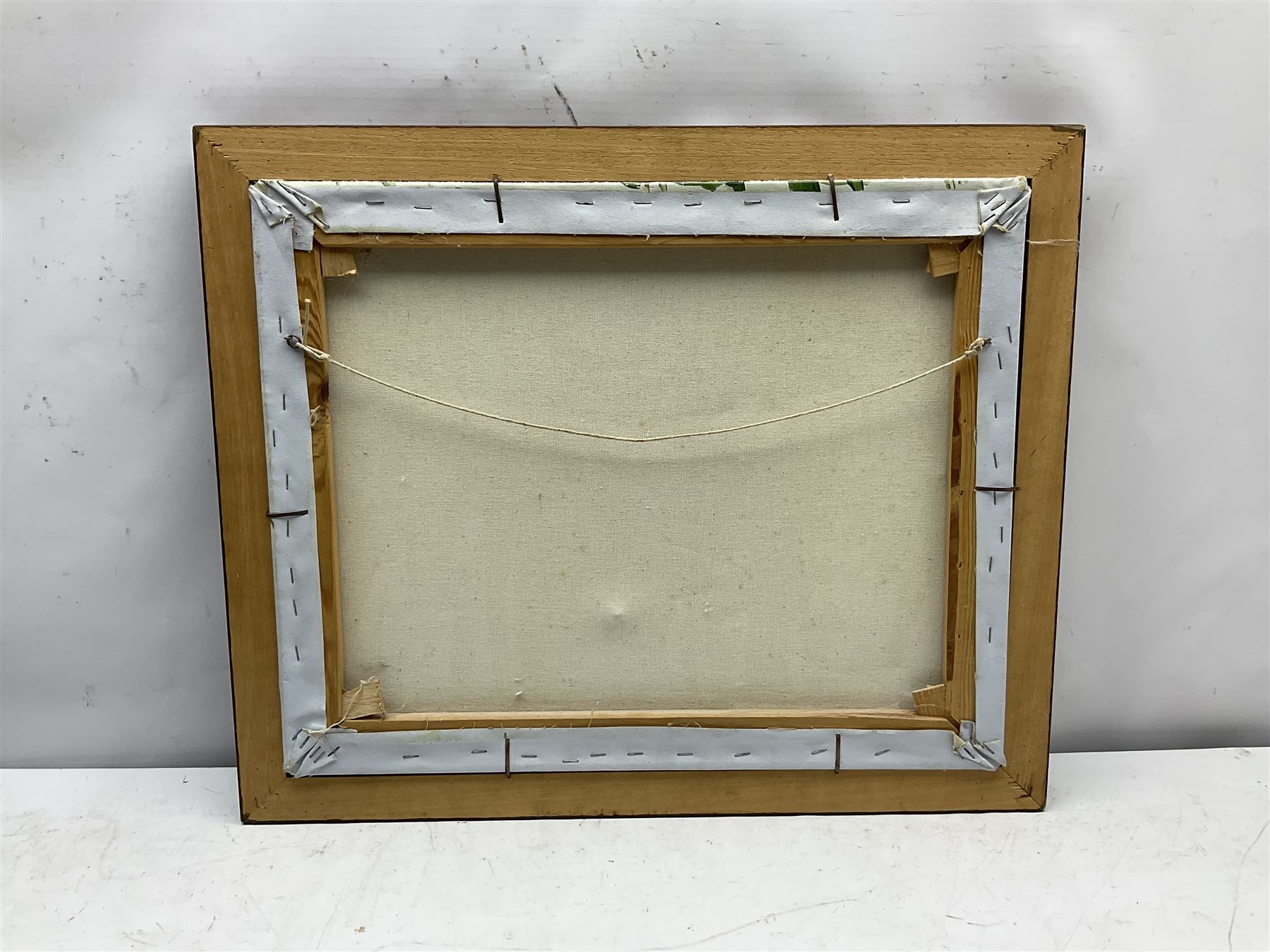 R Hall (British 20th century): Exotic Bird Perched on Bamboo Trees, oil on canvas signed together with S Atkinson (British 20th century): Roses, watercolour signed max 40cm x 50cm (2)