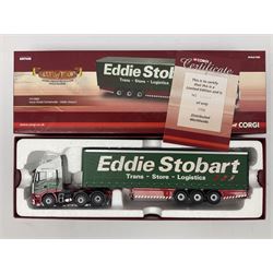 Corgi Eddie Stobart - three Hauliers of Renown lorries; CC14030 Volvo FH Facelift Curtainside; CC15002 Iveco Stralis Curtainside; and Seddon Atkinson Strato Curtainside; all boxed (3)
