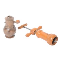 19th century Continental boxwood club corkscrew, with turned barrel and archimedean screw,...