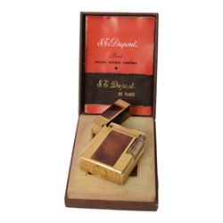 S.T. Dupont gold plated Laque De Chine gas lighter, serial no. 87AG02, in original box