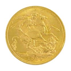 King George V 1924 gold full sovereign coin, Melbourne mint