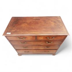 Late 19th-century Georgian-style mahogany chest of drawers, rectangular top with moulded edge over two short and three graduated drawers, raised on bracket feet, back foot missing 