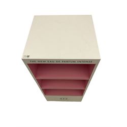 Christian Dior shop display stand, white finish with black lettering, pink finish interior, from House of Fraser 