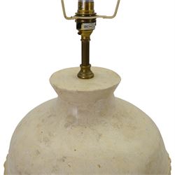 Composite table lamp, of  baluster form with textured detail and smooth neck, with shade, H76cm