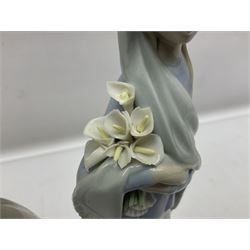 Four Lladro figures, including Girl With Cockerel no 4591, Gres Lonely no 2076 etc together with Nao figure 