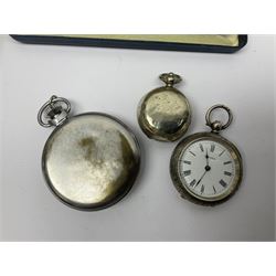 Silver fob watch and three silver rings, silver-gilt Yard-O-led pencil, costume necklace, chrome Smiths Empire pocket watch and a silver plated sovereign holder