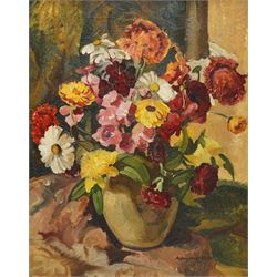 Margaret Firth (British 1898-1991): Still Life of Flowers in a Vase, oil on canvas signed, labels verso 48cm x 38cm
