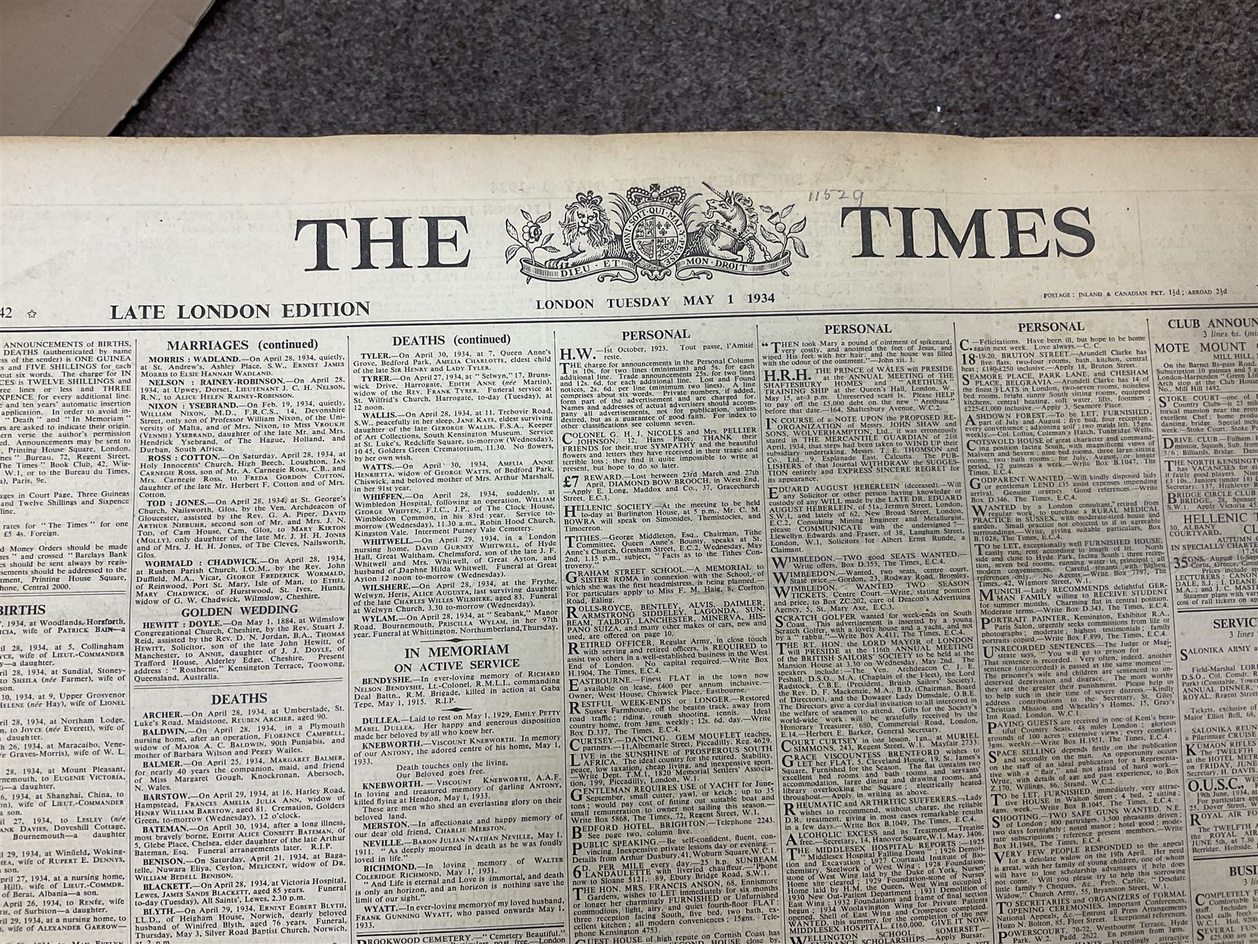 The Times Newspaper; an archive of The Times newspapers bound as five albums comprising, 1930 July & August, 1924, May & June, 1932 May & June, 1934 May & June, 1935 May & June