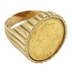 King Edward VII 1910 gold half sovereign, loose mounted in 9ct gold ring, hallmarked