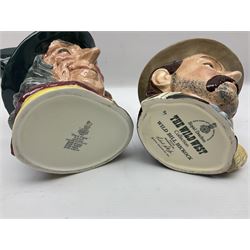 Large collection of Royal Doulton character jugs, to include Robinson Crusoe D6532, Tam O Shanter D6632, The Falconer D6533 etc, together with similar charater jugs and toby jugs   