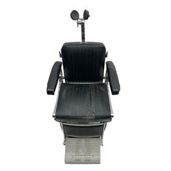 Belmont - mid 20th century barber's chair, upholstered in black leather finish fabric with chrome frame, hydraulic and swivel action 