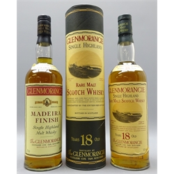  Glenmorangie Single Highland Rare Malt Scotch Whisky, 18 Years old, 70cl, 43%vol in tube and Glenmorangie Madeira Finish Single Highland Malt Whisky, 70cl, 43%vol, 2 bottles.  Provenance: Yorkshire Private Collector   
