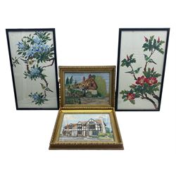 Two paintings on silk and two embroideries (4)