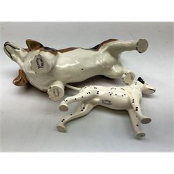 Collection of Beswick figures modelled as dogs comprising Basset Hound model no. 2045, Arnoldene Dalmatian no. 961, together with six hounds in varying poses