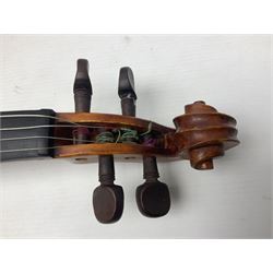 20th century French violin with 36cm one-piece maple back and ribs and spruce top L59cm overall; in mahogany stained wooden carrying case
