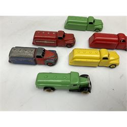 Dinky - six unboxed and playworn/repainted early die-cast tankers