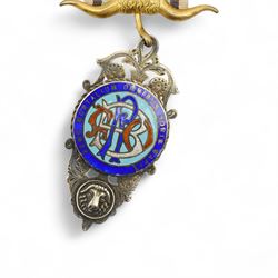 Bro. David Miles - Royal Antediluvian Order of Buffaloes - 9ct gold and enamel Order of Merit and Honour of Knighthood , Templenewsam Lodge, 1938, two silver jewels and two other jewels on a silk collar