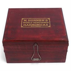 Hohner Harmonica three-tier advertising box, with gilt lettering to lid, H15cm