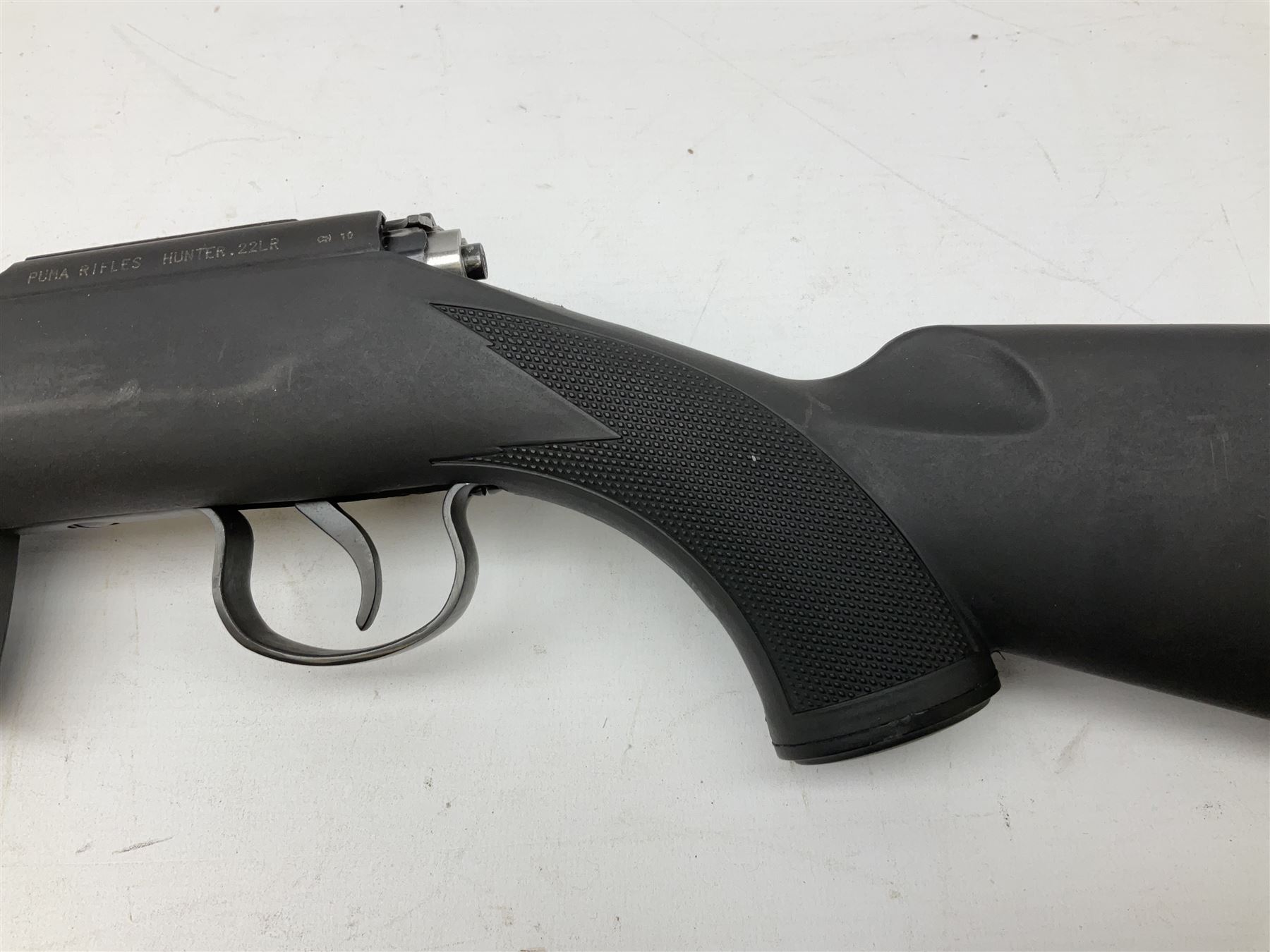 Puma Rifles Hunter bolt-action .22 Long Rifle the 36cm shortened barrel threaded for sound moderator, plastic synthetic stock, serial no.1050840 L83.5cm FIREARMS CERTIFICATE REQUIRED OR RFD