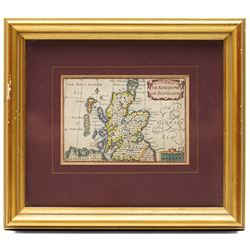 Pieter van den Keere (Flemish 1571-1646): 'The Kingdomes of England Scotland and Ireland', set of four 'Speed Miniature' 17th century engraved maps with hand-colouring pub. 1632, 8.5cm x 12cm (4)