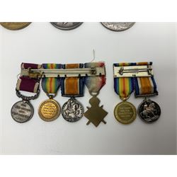 Five WW1 medals comprising Victory Medal awarded to Lieut. J.C. Pocock; Victory Medal awarded to 33964 Pte. J. Stephenson Linc.R.; British War Medal and Victory Medal awarded to 32656 Pte. H. Dyson W. York. R.; and British War Medal with name erased; together with ten WW1 miniature medals; all with ribbons
