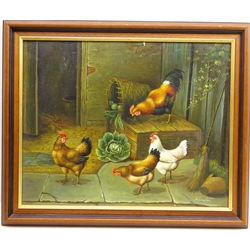  Chicken Outside a Farmhouse, 20th century oil on canvas signed Winston 39.5cm x 49.5cm   