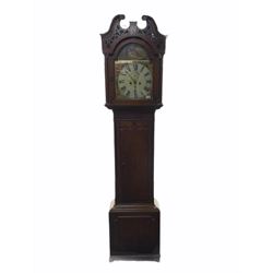 Early 19th century oak and mahogany banded longcase clock, painted enamel dial, 30 hour movement