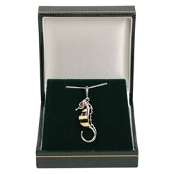 Baltic amber seahorse pendant necklace, boxed