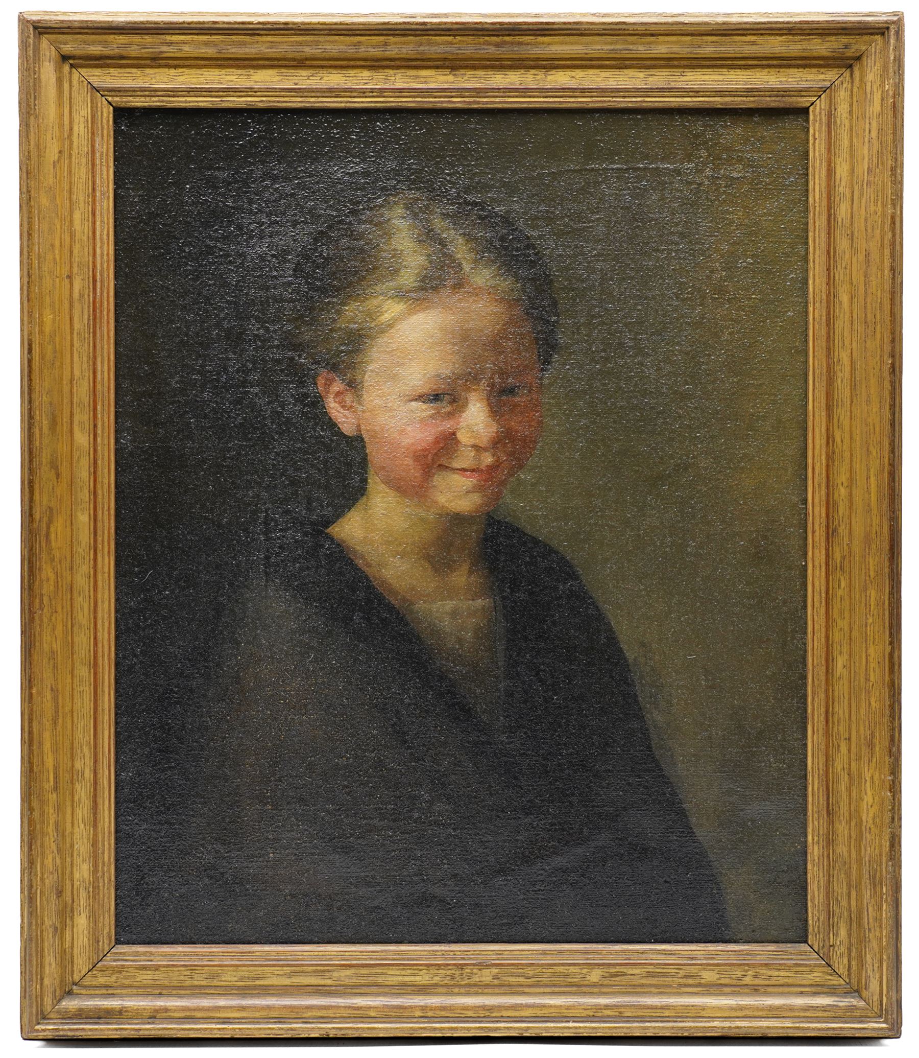 Scottish School (Late 19th century): Portrait of a Young Girl Smiling, oil on canvas unsigned 45cm x 37cm
