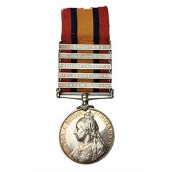 Queens South Africa Medal with five clasps for Laing's Nek, Transvaal, Relief of Ladysmith, Tugela Heights and Cape Colony awarded to 25767 Sapr. J. Hawke R.E. with ribbon