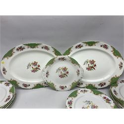 Paragon Rockingham pattern part tea and dinner service including three teapots, milk jug, cups and saucers of various sizes, ten soup bowls, ten side plates, ten dinner plates etc (96)