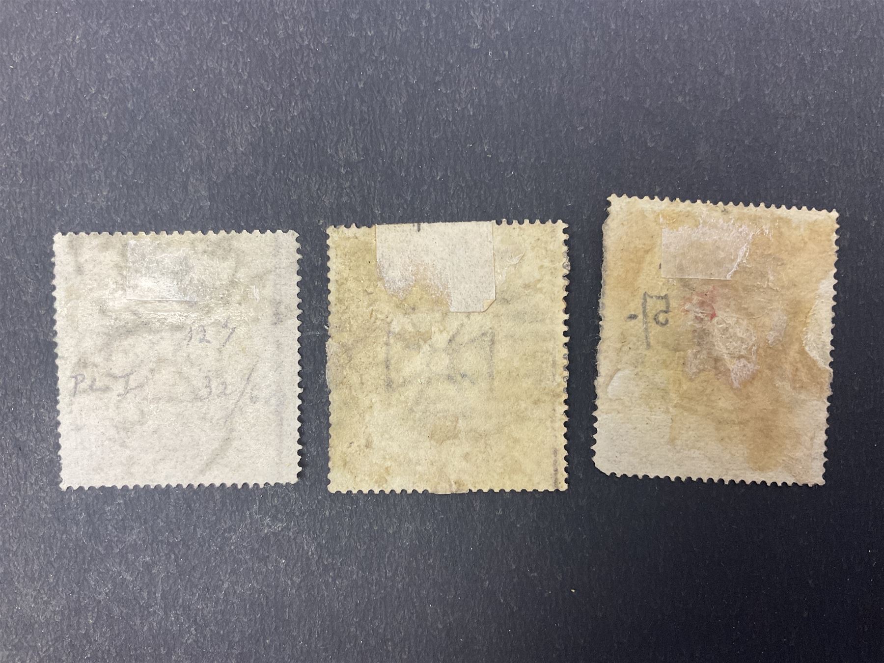Three Great Britain Queen Victoria 1867-83 five shillings stamps, all used, all previously mounted